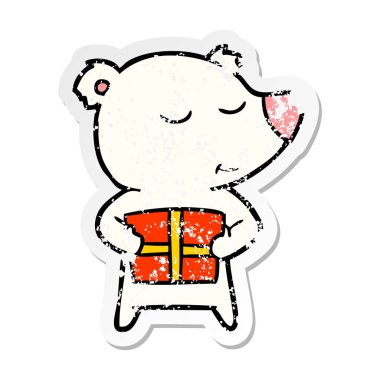 hediye ile mutlu karikatür kutup ayısı sıkıntılı etiket