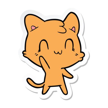 etiket bir karikatür mutlu kedi