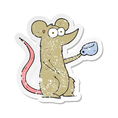 Retro bir çizgi film fare kahve fincanı ile etiket sıkıntılı