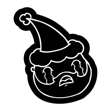 ilginç çizgi film simgesi sakallı Noel Baba şapkası giyen bir erkek yüz