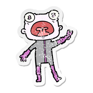 sıkıntılı etiket sallayarak bir çizgi film garip yabancı