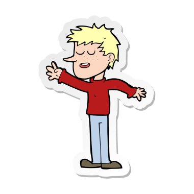 etiket ulaşan bir karikatür mutlu adam