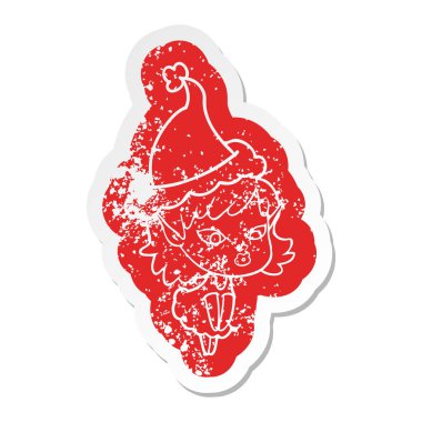 Noel Baba ha giyen bir elf kızın güzel karikatür sıkıntılı etiket