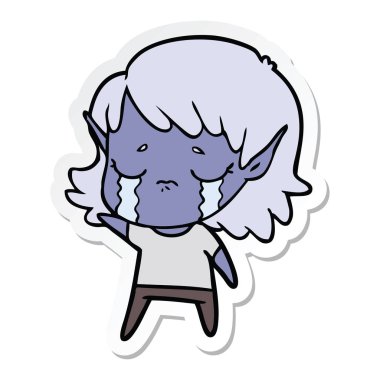 etiket bir karikatür ağlayan elf kızı