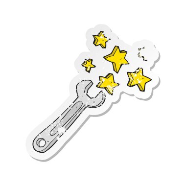 bir çizgi film somun anahtarı Retro sıkıntılı etiket