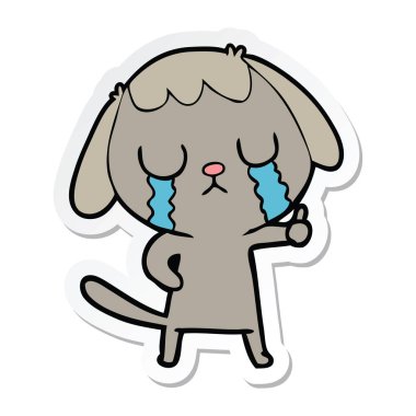 ağlayan bir sevimli çizgi köpek etiket