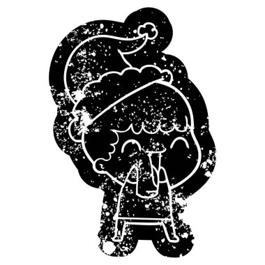 mutlu bir adam Noel Baba şapkası giyen karikatür sıkıntılı simgesi