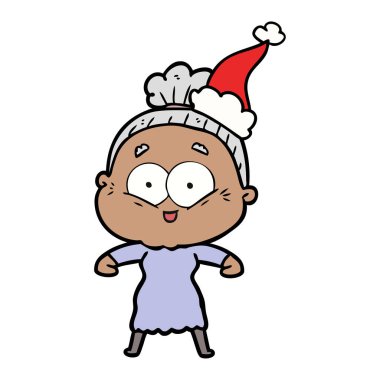 çizim için mutlu bir yaşlı kadının santa şapka