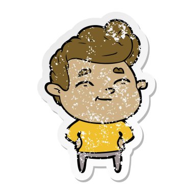 bir mutlu çizgi film adamın sıkıntılı etiket