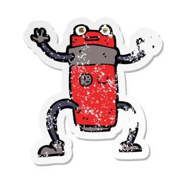 bir çizgi film robot Retro sıkıntılı etiket