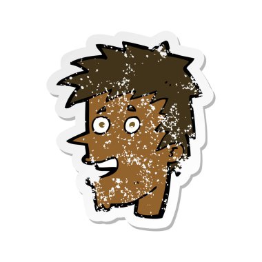 bir karikatür mutlu çocuk yüz Retro sıkıntılı etiket