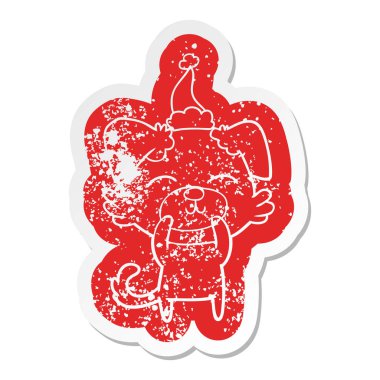 Noel Baba şapkası giyen bir köpek ilginç karikatür sıkıntılı etiket