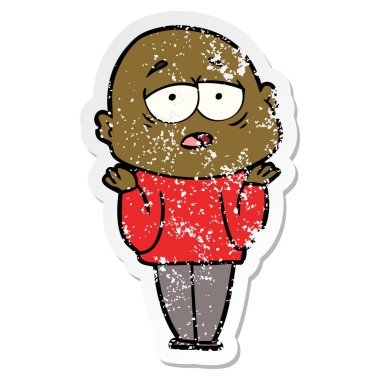 sıkıntılı etiket bir karikatür kel adam yorgun