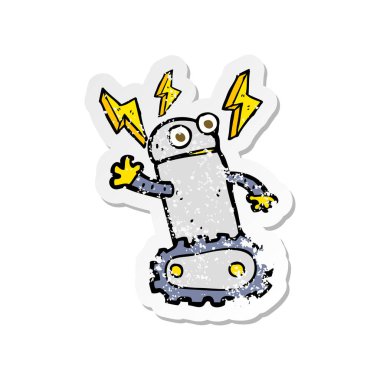 bir çizgi film robot Retro sıkıntılı etiket