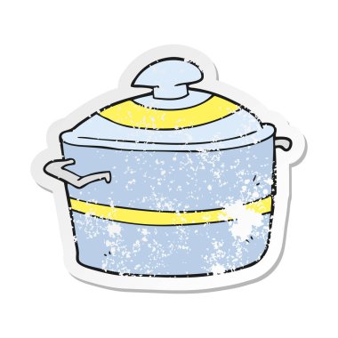 tencereye bir karikatür Retro sıkıntılı etiket