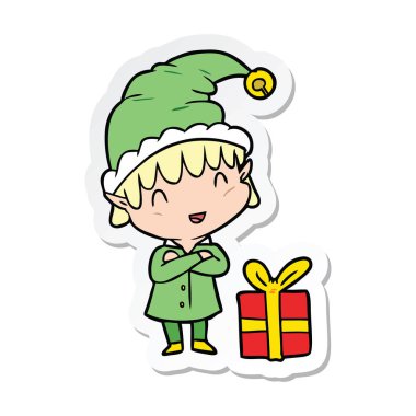 etiket bir karikatür mutlu Noel Elf