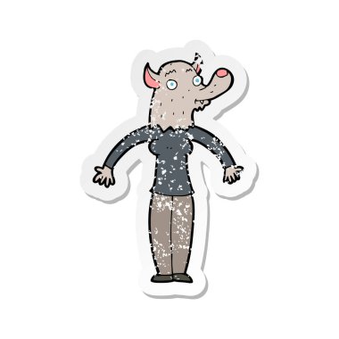 bir çizgi film dostu kurt adam kadının Retro sıkıntılı etiket