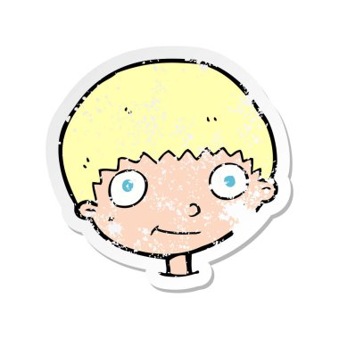 Retro sıkıntılı etiket bir karikatür mutlu çocuk