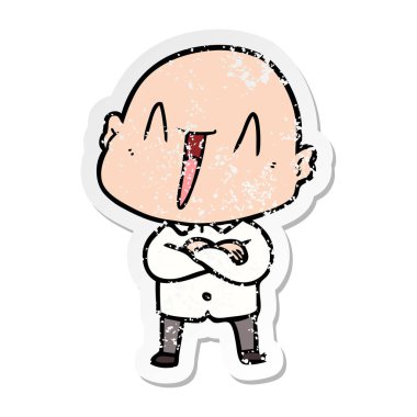 bir mutlu karikatür kel adamın sıkıntılı etiket