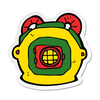 bir çizgi film eski derin deniz dalgıç kask etiket