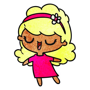 şirin kawaii kız serbest el çekilmiş dokulu çizgi film