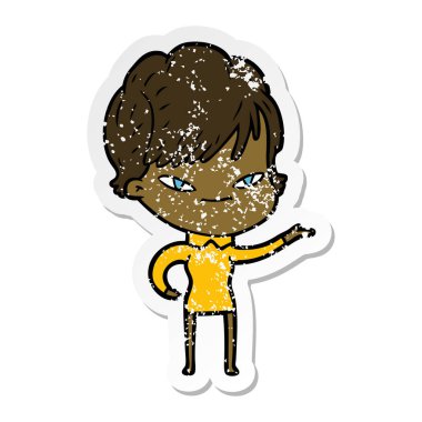 bir karikatür mutlu kadın sıkıntılı etiket