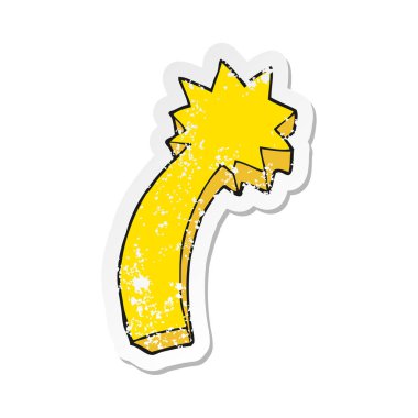 Retro sıkıntılı etiket bir karikatür kayan yıldız sembolü