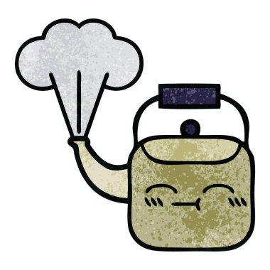 Retro grunge doku karikatür dumanı tüten bir Kettle