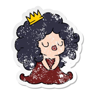 şirin kawaii kızın sıkıntılı etiket çizgi film