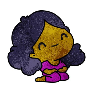 bir şirin kawaii kız dokulu karikatür çizimi