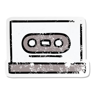 sevimli çizgi retro kaset sıkıntılı etiket