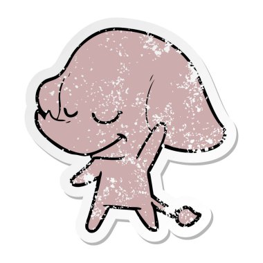 sıkıntılı etiket fil gülümseyen bir karikatür