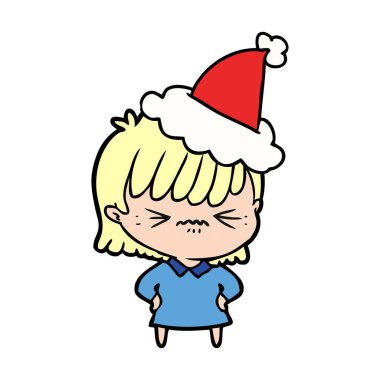 çizim için Noel Baba şapkası giyen bir kız rahatsız el çekilmiş