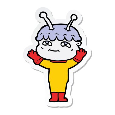 bir dostu karikatür spaceman sallayarak etiket