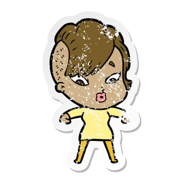 bir çizgi film sürpriz kızın sıkıntılı etiket