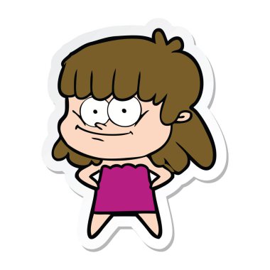 bir çizgi film gülümseyen kadın etiketi