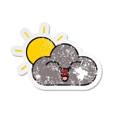 sevimli çizgi fırtına bulutu ve güneş sıkıntılı etiket