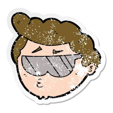 bir çizgi film çocuk güneş gözlüğü takıyor sıkıntılı etiket