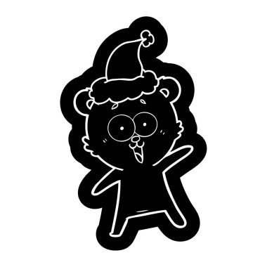 gülen ayıcık çizgi film simgesi giyen Noel Baba şapkası