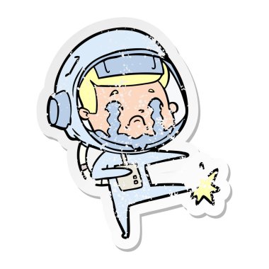 bir çizgi film ağlayan astronotun sıkıntılı etiket