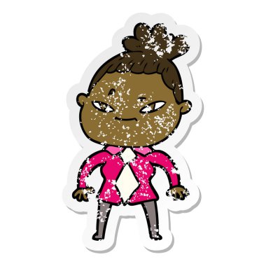 bir çizgi film kadının sıkıntılı etiket