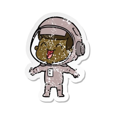 mutlu karikatür astronotun sıkıntılı etiket