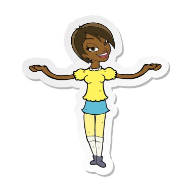 etiket bir karikatür kadının açık kol hareketi yapma