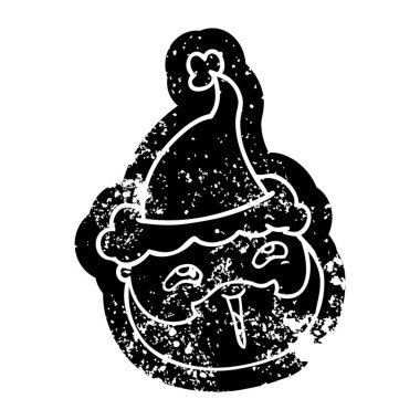 çizgi film sıkıntılı simgesi sakallı Noel Baba giyen bir erkek yüz 