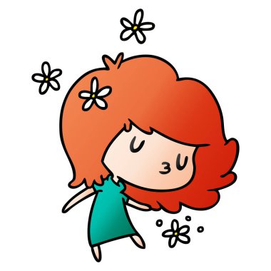 bir şirin kawaii kız degrade çizgi film gösterimi