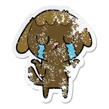 ağlayan bir sevimli çizgi köpek sıkıntılı etiket