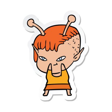 sevimli çizgi uzaylı kız etiketi