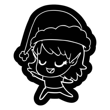 giyen Noel Baba şapkası dans mutlu elf kızı ilginç çizgi film simgesi