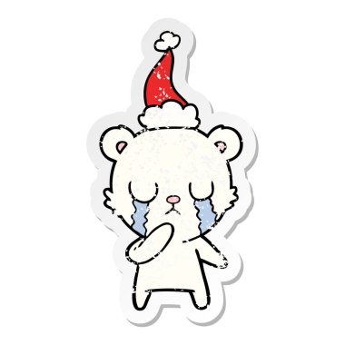 Kutup ayısı sıkıntılı etiket karikatür giyen Noel ağlıyor 