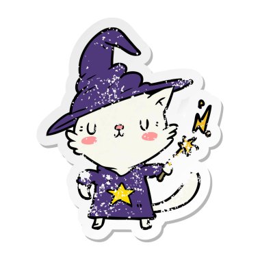 bir karikatür kedi sihirbazın sıkıntılı etiket